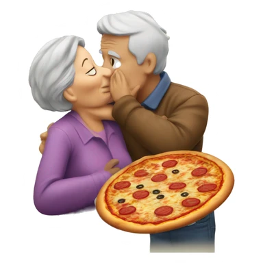 Older lady kissing taller pizza guy sticker