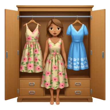 open wardrobe with woman dress hanging inside sticker