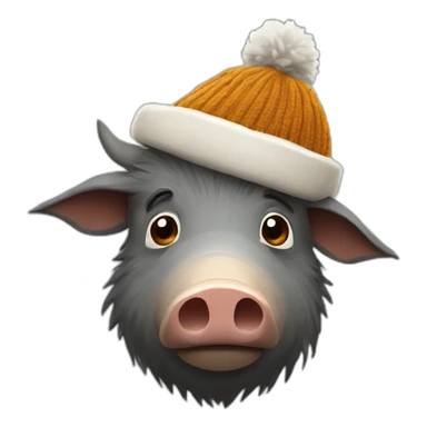 Unemotional boar with stubble in a winter hat sticker