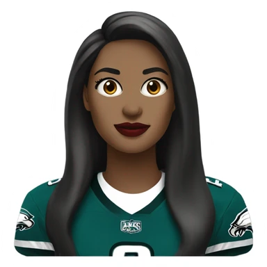 White female long dark hair red lips wearing Philadelphia Eagles jersey sticker