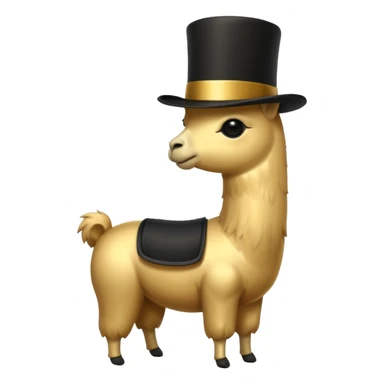 A small golden llama silhouette wearing a black top hat sticker