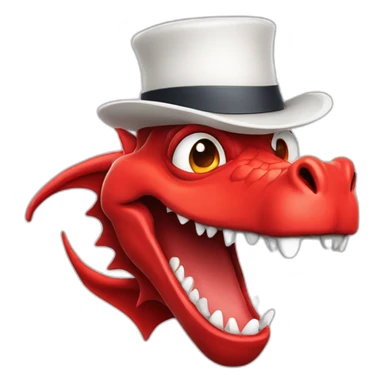 Crazy funny red dragon head with human white teeth and beautiful smile wearing glasses and hat sticker