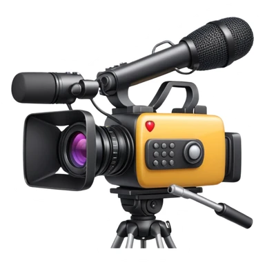 professional video equipment including 4K camera, studio microphone, and studio lights, apple style emoji, clean and vibrant sticker