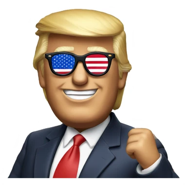 Trump with sunglasses and an American Flag in the back  sticker