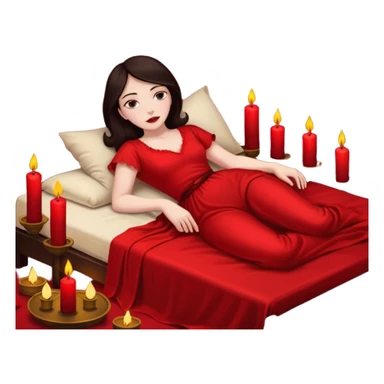 Low bed, red sheets, candles everywhere, woman reclining in shadowed control sticker