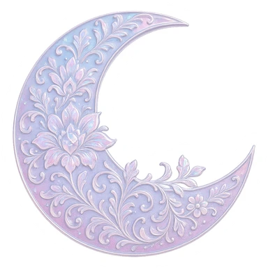 glossy Pastel iridescent floral shiny crystal crescent damask moon, remove background sticker