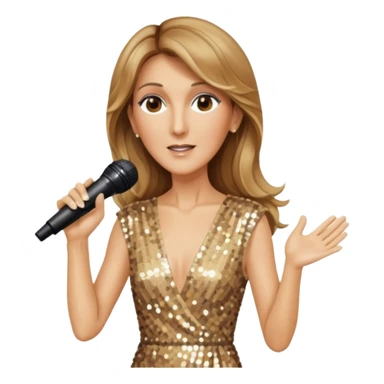 celin dion is singing, 2 hands holding mirco and twinkle dresss sticker