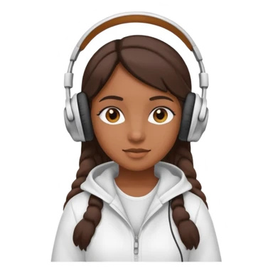 Muchacha morena con audífonos y ropa blanca iPhone sticker