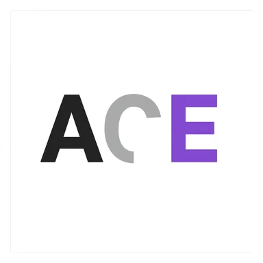the word ACE in black, gray, white, and purple letters sticker