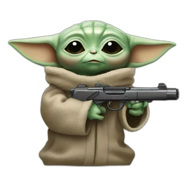 Baby yoda with a gun sticker