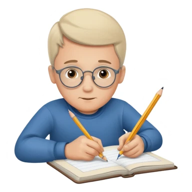 boy drawing grandpa on notebook sticker