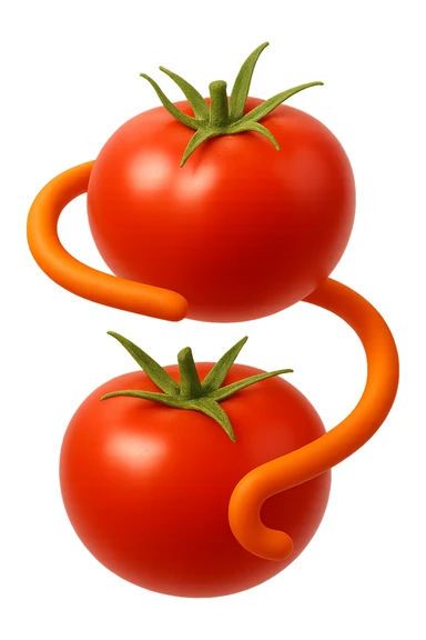 emoji stile iphone di pomodori che fluttuano in aria con colon attorcigliato intorno, iperrealistico 4k, isolato su sfondo bianco sticker