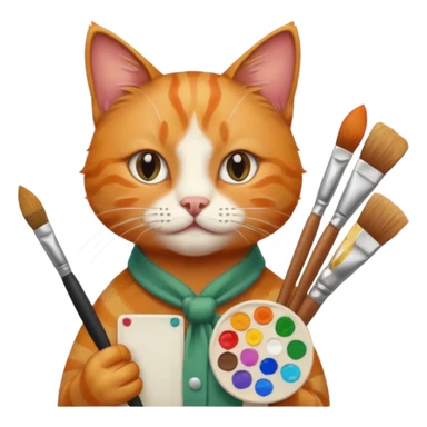 A cat holding brushes and a colour pallete because he is an artist sticker