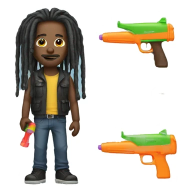 man with dreads holding a watergun sticker