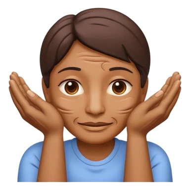 Simple emoji of a face with wrinkles being smoothed by hands, both hands gently stretching the skin, wrinkles visible on one part and smooth skin on the other, clear wrinkle-reducing effect, simple and easy-to-understand icon, no beauty or medical elements

 sticker