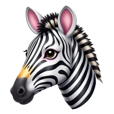 Cinematic Comical Zebra Portrait Emoji, Head tilted dramatically with an exaggeratedly amused expression, featuring a striking, glossy striped fur with bold contrasts, a refined, equine head with a long snout and alert ears, and wide, expressive eyes filled with playful disbelief, Simplified yet hilariously expressive features, highly detailed, glowing with a slightly sassy glow, high shine, dramatic yet playful, stylized with an air of cheeky savannah mischief, bright and endearing, soft glowing outline, capturing the essence of a spirited and over-the-top zebra that feels like it could prance its way into internet fame instantly! sticker