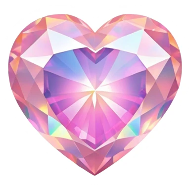 Faceted heart-shaped pink fire opal with holographic flashes and iridescent shine sticker