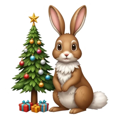 hare with a Christmas tree sticker