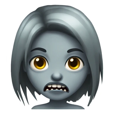 girl zombie with black long hair with teeth and serious face  sticker