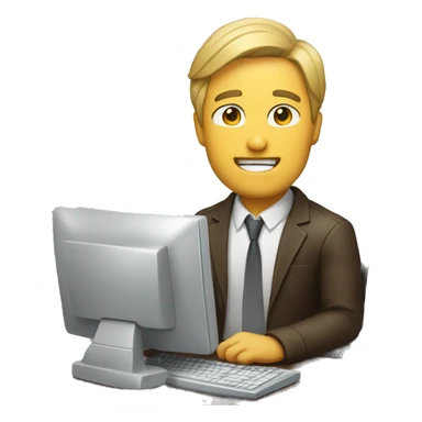 Man sitting next to a computer, cryng sticker