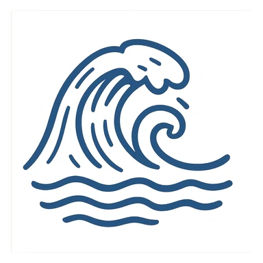 Notion style hand drawn doodle of a stylized ocean wave in blue sticker