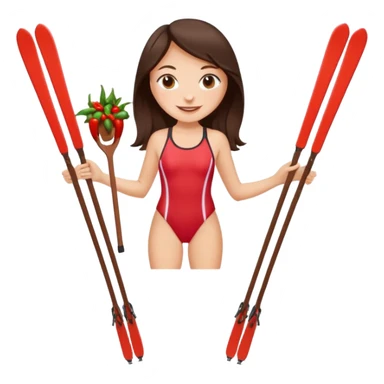 langrennski i ene hånden og en chili i den andre, bading, brunette, jente, chili, glad, baddrakt sticker