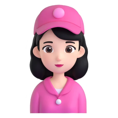 Redraw the character in 3D Disney style with the same pink hat, black hair, and gentle expression. Maintain a transparent background. sticker