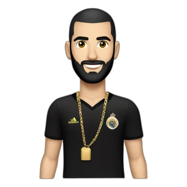Karim Benzema with black hair wearing gold chain and black shirt sticker