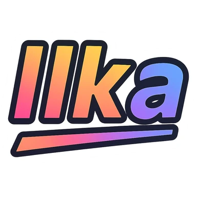 Ilka name in modern colorful gradient font with dark outline, dynamic slanted or partial underline, transparent background, in the style of reference patterns sticker