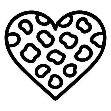 Add natural leopard print colors to the heart with a tan base and brown and black spots, keeping the icon style and transparent background. sticker