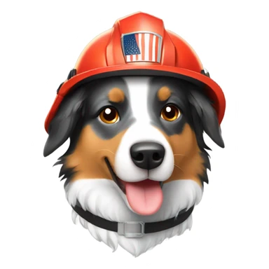 Australian Shepard with fire helmet sticker