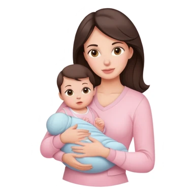 brunette mother holding baby in pastel pink outfits sticker