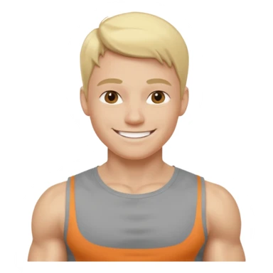 fais le meme blond, tee shirt gris mais musclé et fin qui sourie sticker