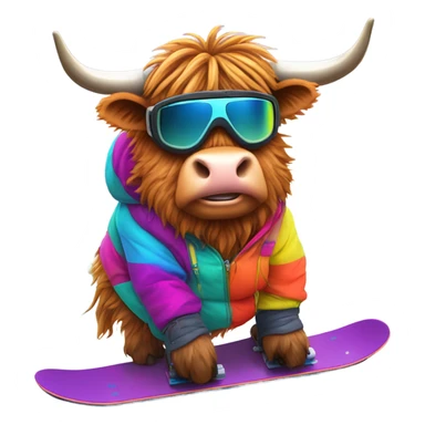 Highland cow snowboarder sticker