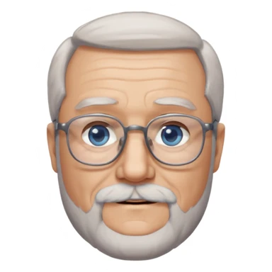 Create me an emoji of an old man. Gray really short size hair. Gray follow-up full beard. Squarer Glasses. Blue eyes. Little smile sticker