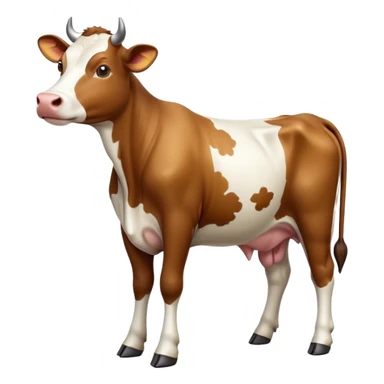 cinematic-[brown and white cow]-realistic-full-body-standing-emoji,-tail-flicking-lazily,-head-tilted-dramatically,-sleek-[brown and white]-coat,-simplified-yet-realistic-focused-features,-highly-detailed,-glowing-with-an-almost-sarcastic-glow sticker