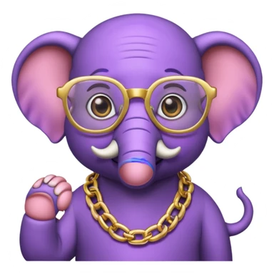 Purple elephant with a gold chain and glasses  sticker