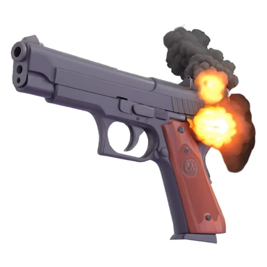 a realistic handgun firing a bullet, with muzzle flash and smoke coming out of the barrel, 3D style sticker