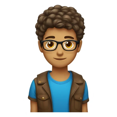 um menino de 13 anos, com cabelo castanho, olho castanho, óculos azul, corte haircut e pele branca sticker