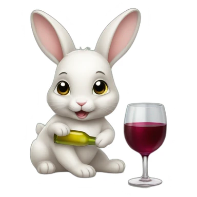 baby rabbit drinking wine sticker
