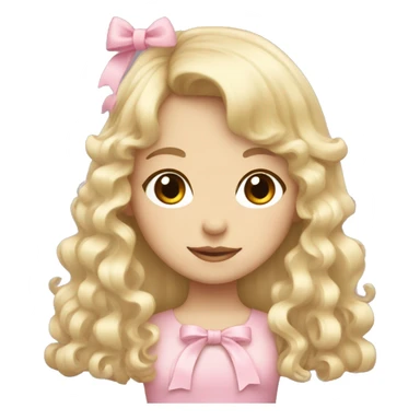 Blonde, pale girl with bangs and curly, long hair with pink bows  sticker
