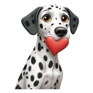 Dalmatian holding a heart sticker