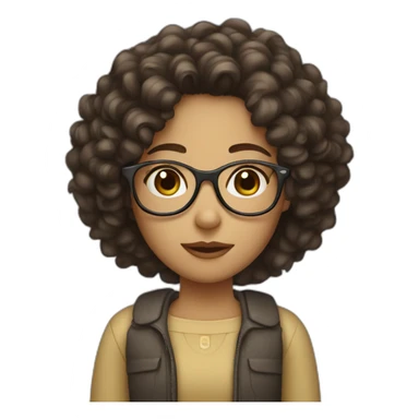 girl with curly dark brown hair and thin glasses sticker