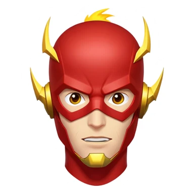 face of The Flash superhero with bold expression, red mask, and yellow lightning sticker