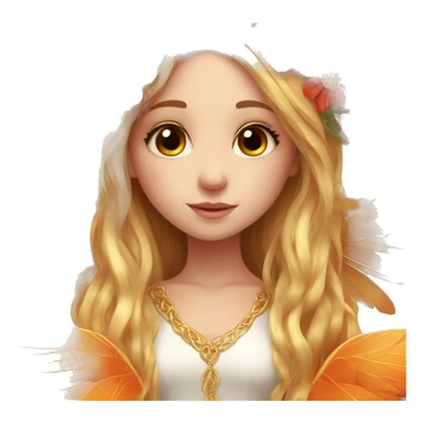 big wings, flower, Beautiful, fairy, gold, orange,red, long hair sticker