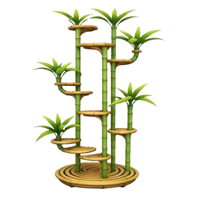 Very Large alien-futuristic multi-tier multi-level curved spiral step plant rack constructed from 7/8ths of an inch thin bamboo poles  sticker