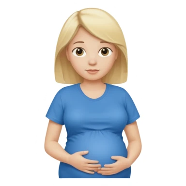 Blonde pregnant woman wearing a blue T-shirt sticker