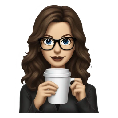Hyper Realistic Kate Beckinsale dark blue eyes wearing glasses drinking coffee at a laptop  sticker