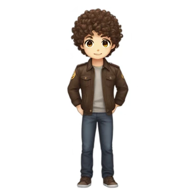 Chibi male, Curly brown hair and eyes, anime salute sticker