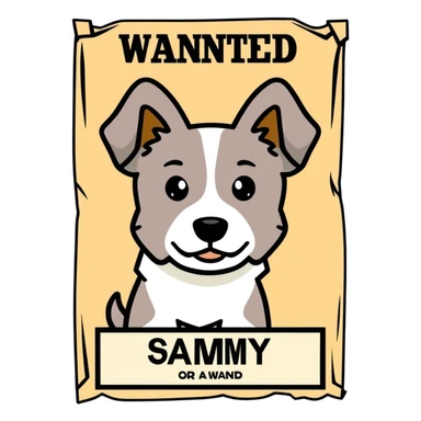 A dog named Sammy on a wanted poster for a $1 million reward dead or alive sticker